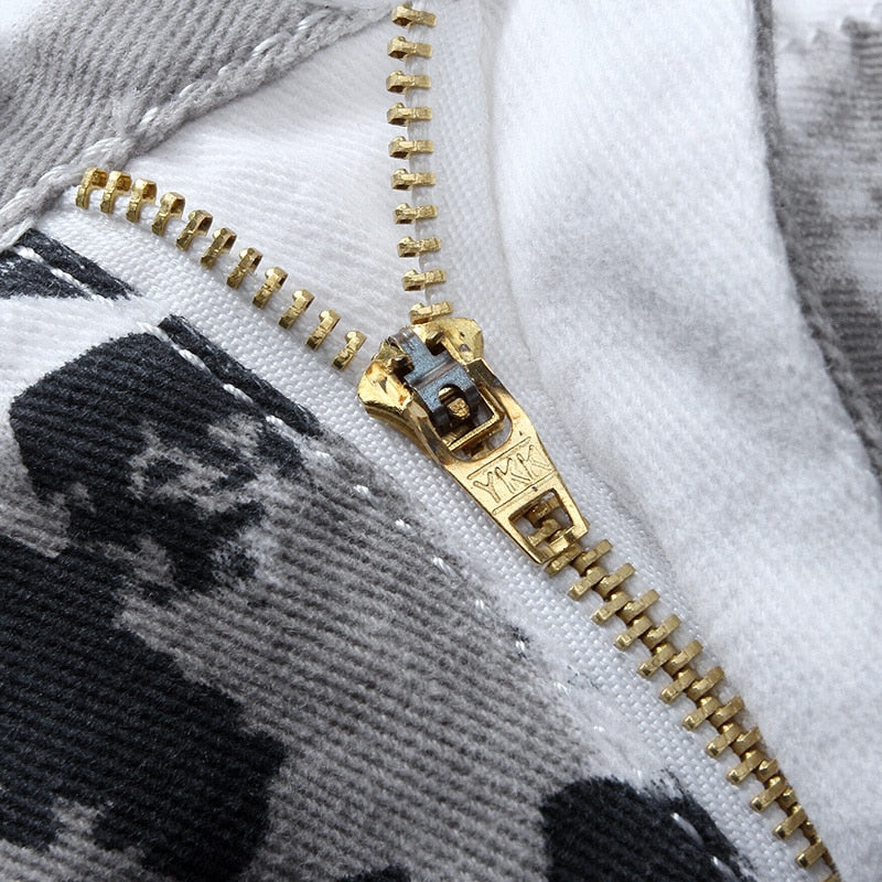 New White Grey with American Flag Print Men Jeans