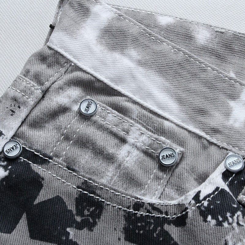 New White Grey with American Flag Print Men Jeans