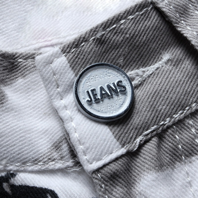 New White Grey with American Flag Print Men Jeans