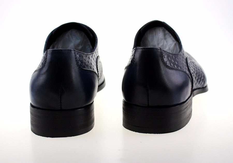 Men Blue Oxford Shoes on Woven Leather Patched Style - FanFreakz