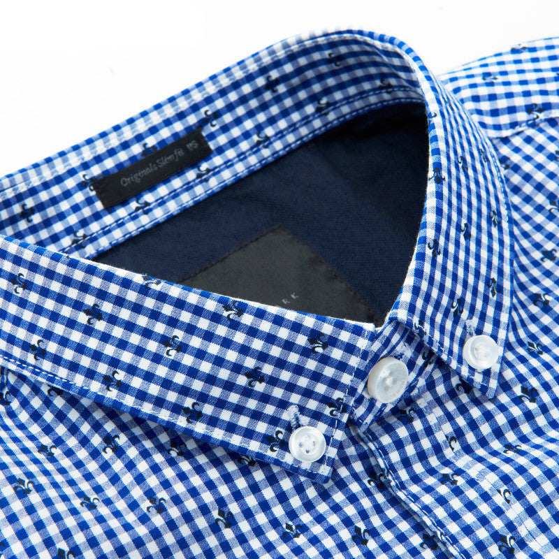 Long Sleeve Business Slim Fit Plaid Men Shirt - FanFreakz