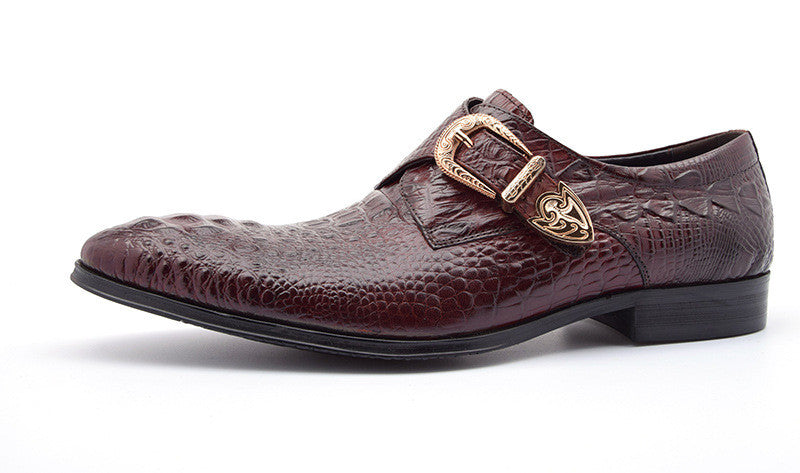 Vintage Buckle Monk Strap Style Croco Pattern Men Formal Shoes - FanFreakz