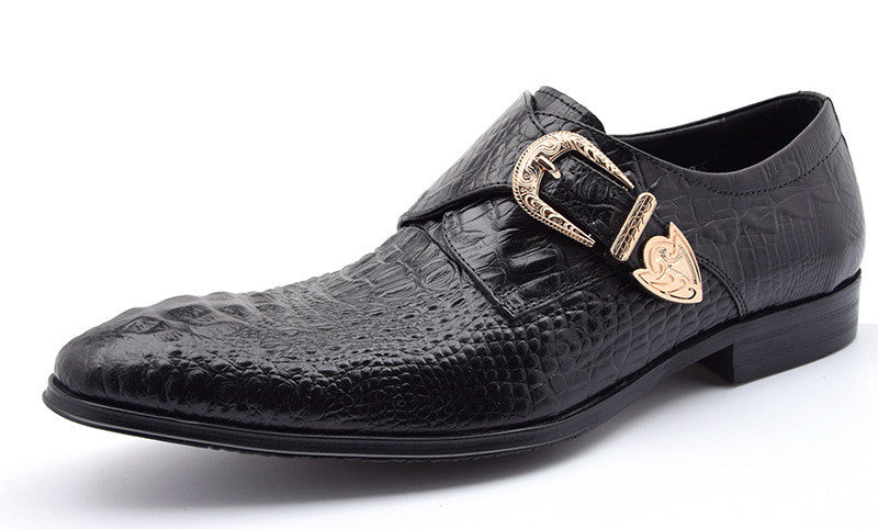 Vintage Buckle Monk Strap Style Croco Pattern Men Formal Shoes - FanFreakz