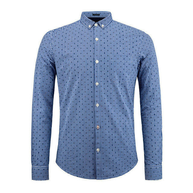 Long Sleeve Business Slim Fit Plaid Men Shirt - FanFreakz