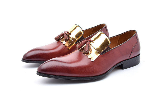 Gold Patch Tassell Men Loafers Shoes - FanFreakz