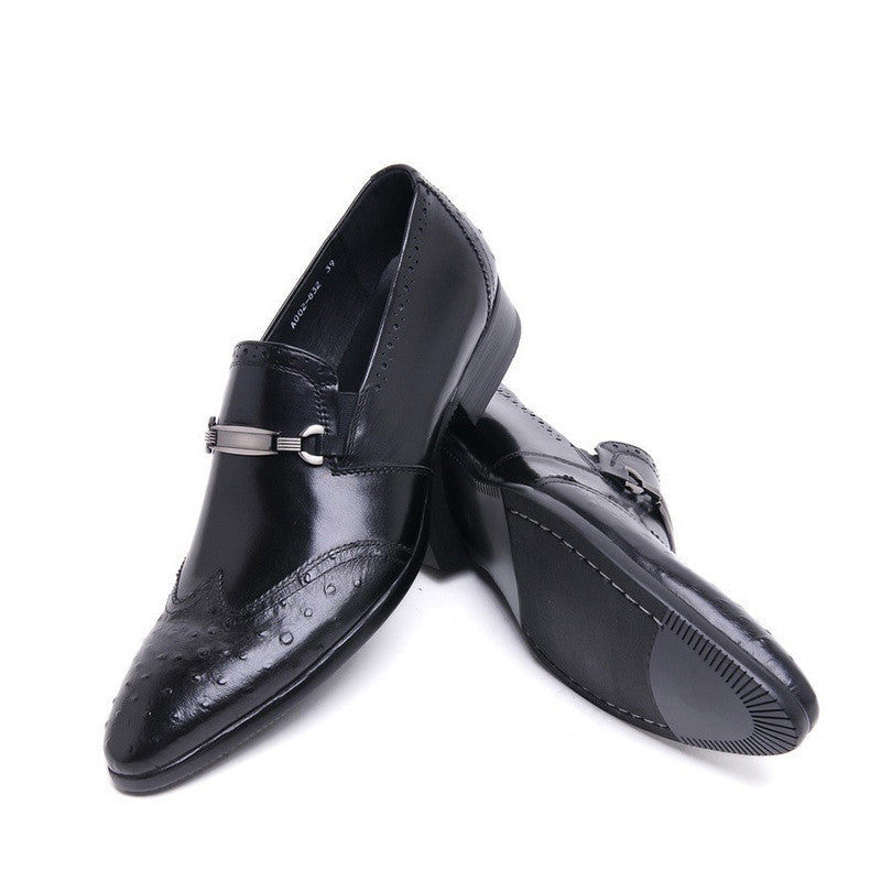 Unique Style Men Loafers Shoes, Ostritch Toe With Patch Work and Buckle - FanFreakz