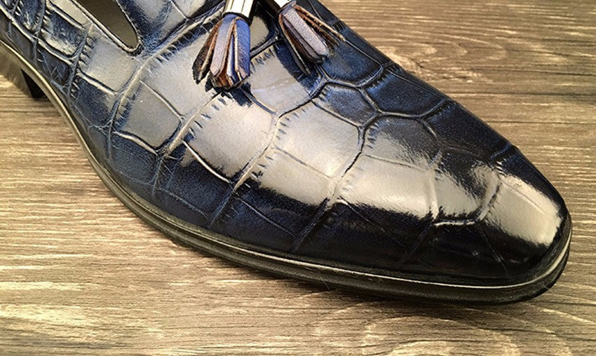 Tasselled Croco Pattern Italian Style Men Loafers Shoes - FanFreakz