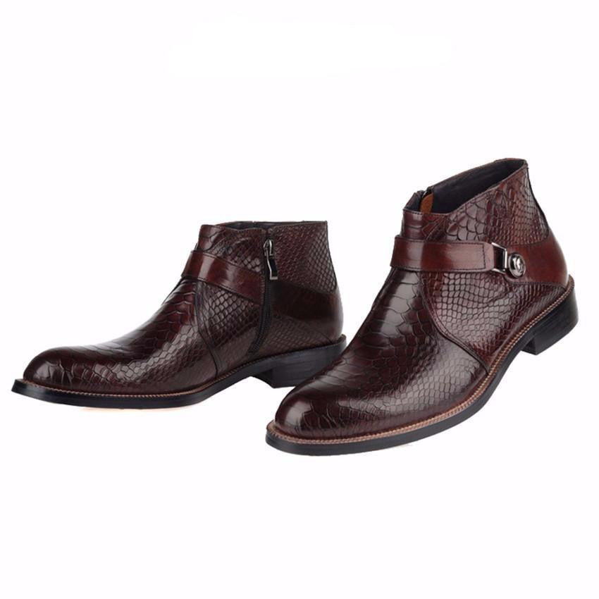 Single Strap Python Pattern Men Ankle Boots - FanFreakz
