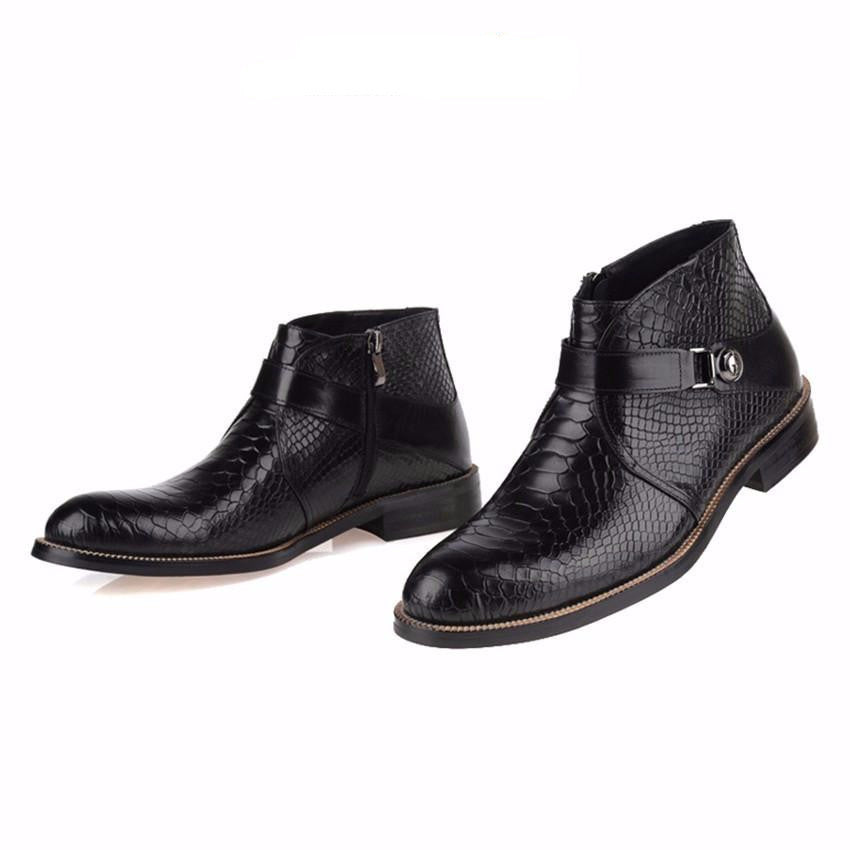Single Strap Python Pattern Men Ankle Boots - FanFreakz