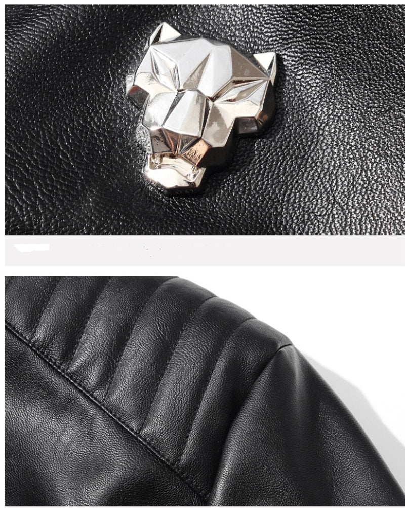 Punk Biker Style Men PU Leather Jacket with Shoulder Stitched Work Detail - FanFreakz