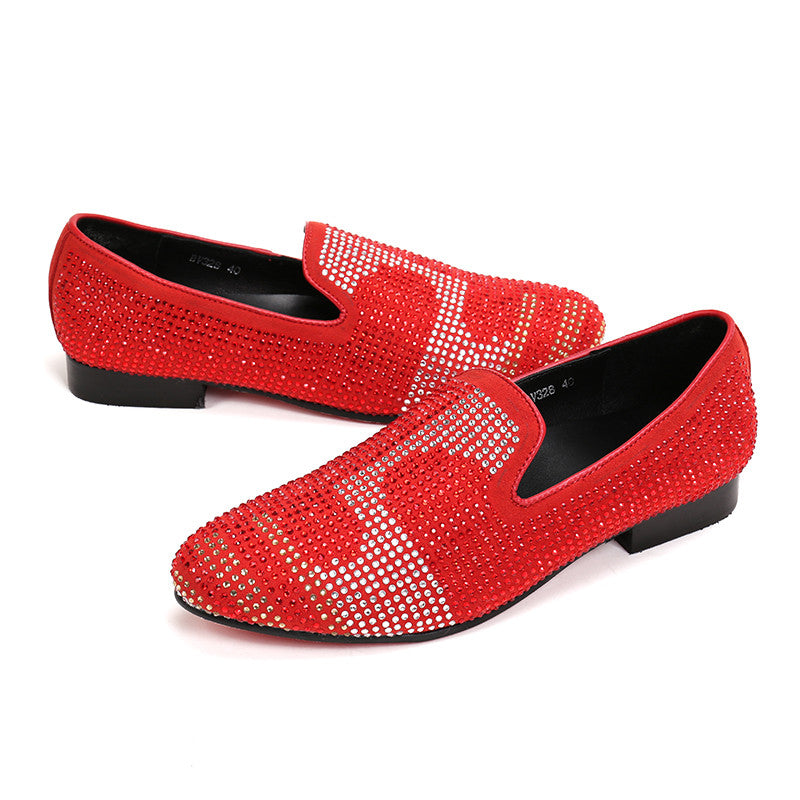 Red Bottom Rhinestones Men Loafers Slip on Shoes - FanFreakz