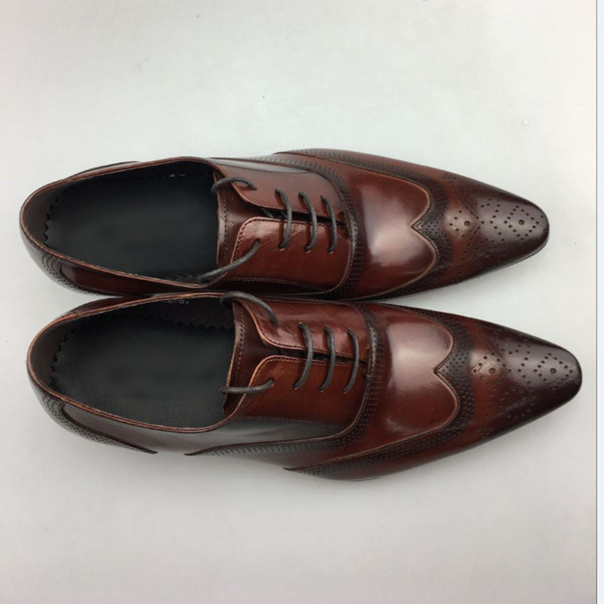 Italian Style Men Formal Lace Up Brogue Shoes with Wingtip Detail - FanFreakz
