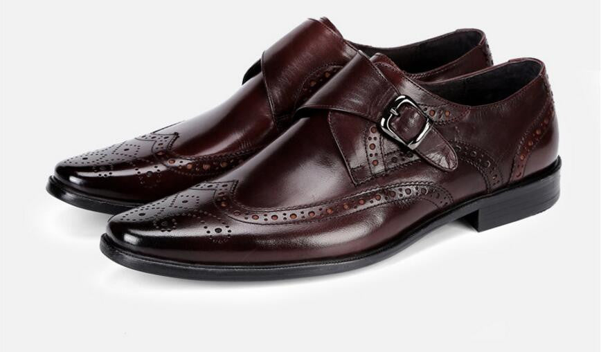 Big Buckle Monk Strap Men Brogue Shoes with Wingtip - FanFreakz
