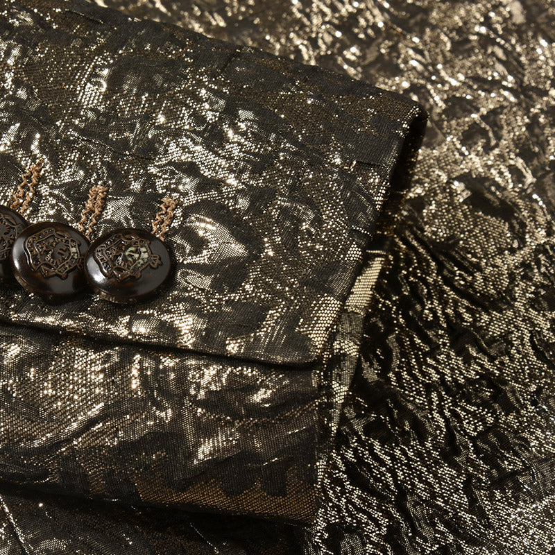 Gold Floral Fancy Shawl Collar Slim Fit Men Blazer - FanFreakz