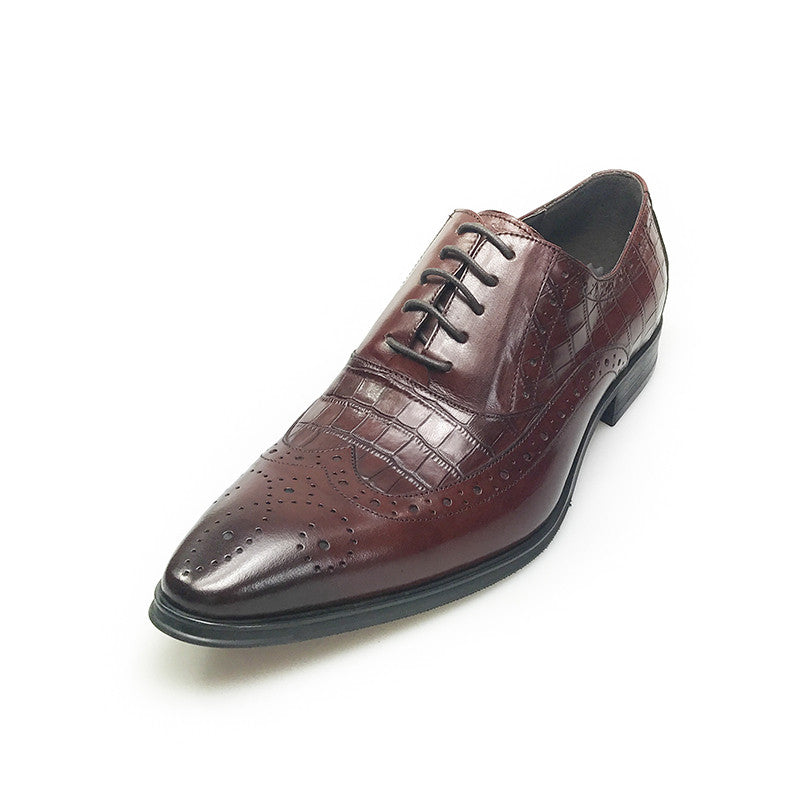 Pointed Toe Brogue Croco Men Oxford Shoes With Wingtip - FanFreakz