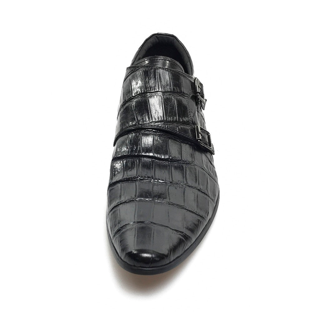 Exotic Pointed Toe Croco Pattern Double Monk Strap Men Shoes - FanFreakz