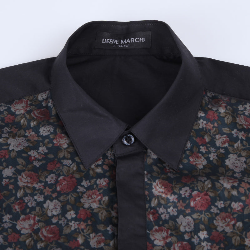 Half Chest Full Floral Printed Black Men Shirts - FanFreakz