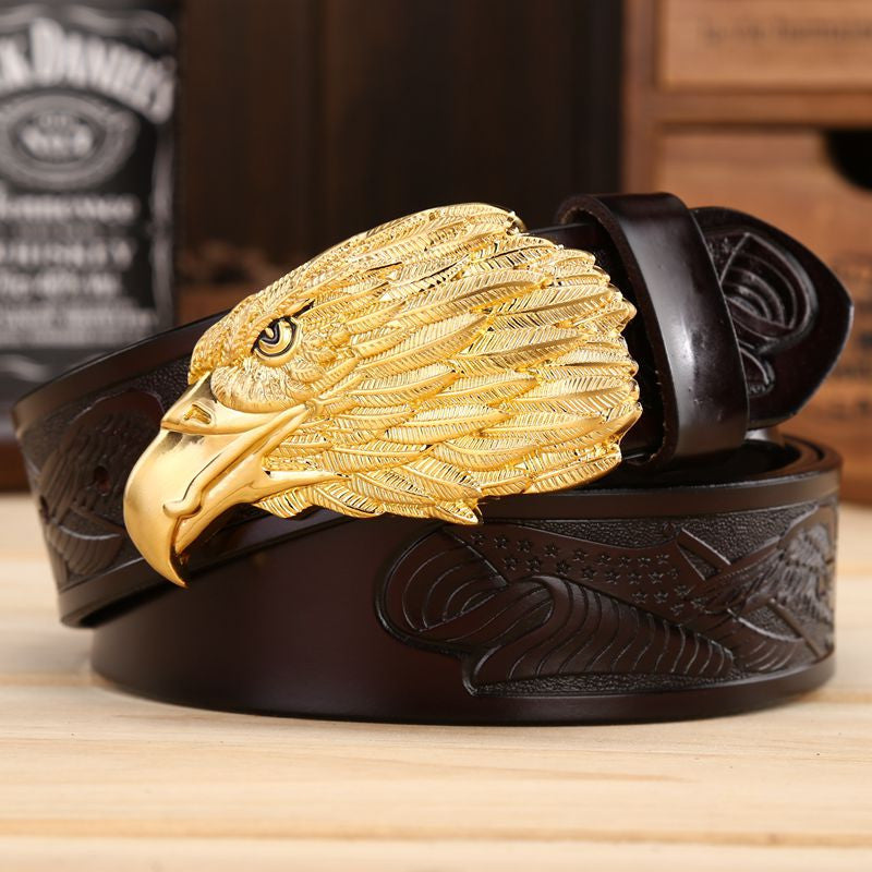 Men Leather Belt With Head of Eagle Buckle - FanFreakz