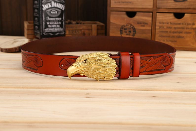 Men Leather Belt With Head of Eagle Buckle - FanFreakz