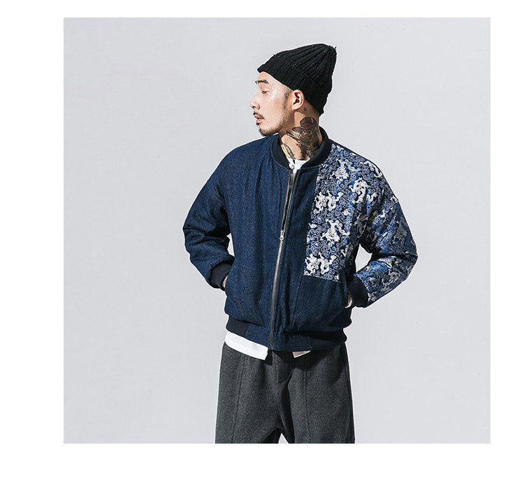 Japanese Retro Stitching Chinese Pattern Embroidery Men Hooded Jacket - FanFreakz
