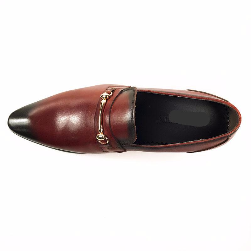 Gradient Pointed Toe Men Loafers Shoes with Metal Buckle - FanFreakz