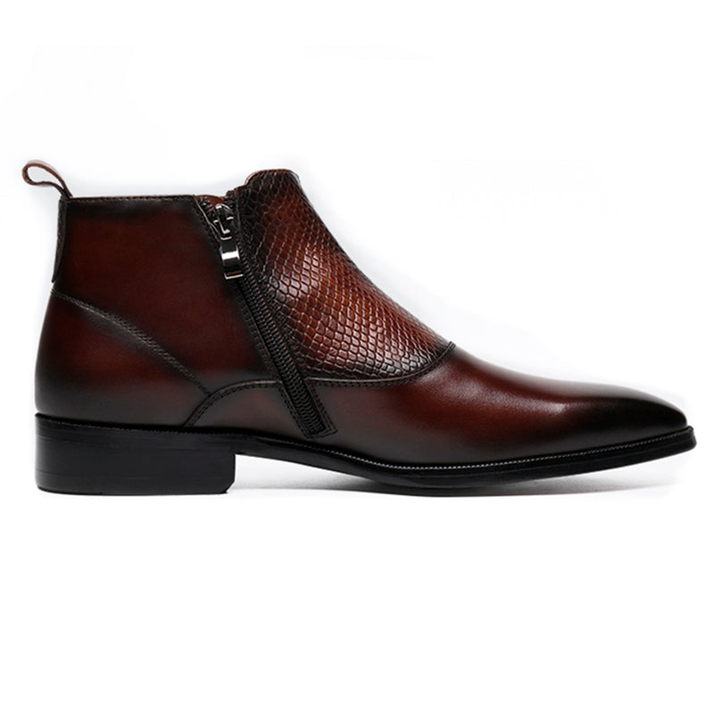 Double Monk Strap Men High Top Boots with Lizard Pattern Closure - FanFreakz