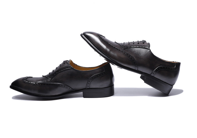 British Style Perforated Detail Men Oxford Shoes With Wingtip - FanFreakz