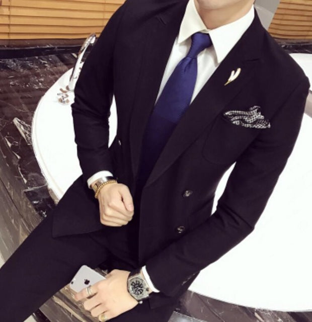 Double Breasted Fancy Side Pocket Men Slim Fit Suit - FanFreakz