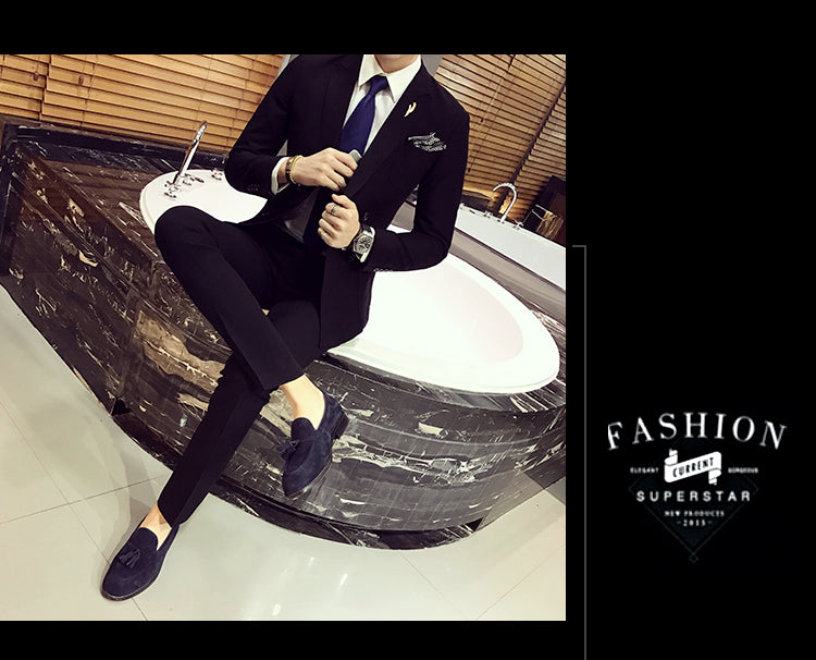 Double Breasted Fancy Side Pocket Men Slim Fit Suit - FanFreakz