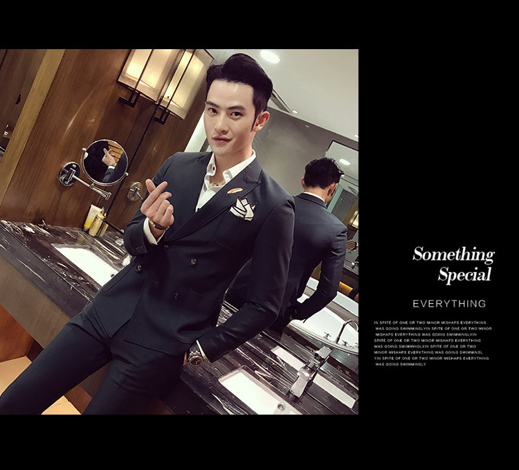 Double Breasted Fancy Side Pocket Men Slim Fit Suit - FanFreakz