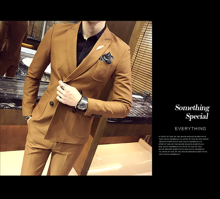 Double Breasted Fancy Side Pocket Men Slim Fit Suit - FanFreakz