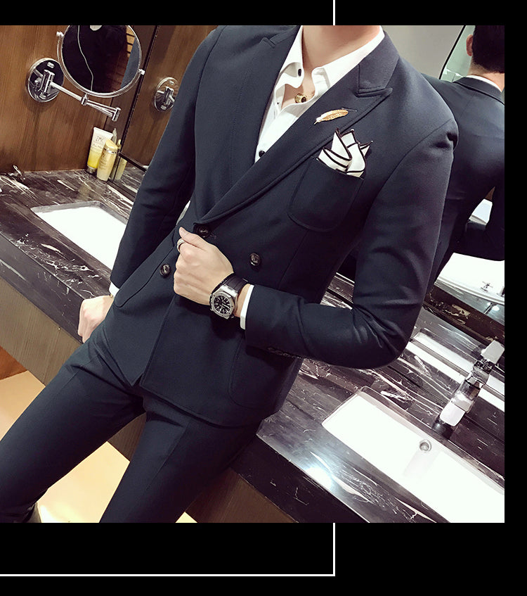 Double Breasted Fancy Side Pocket Men Slim Fit Suit - FanFreakz