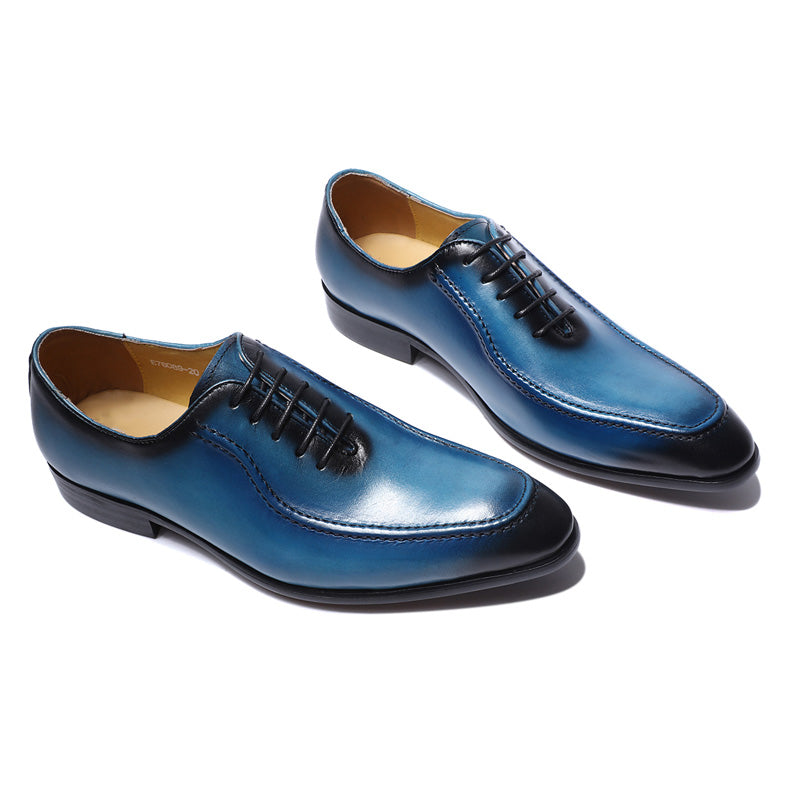 Blue Lace Up Men Oxford Shoes with Side Stitch Detail - FanFreakz