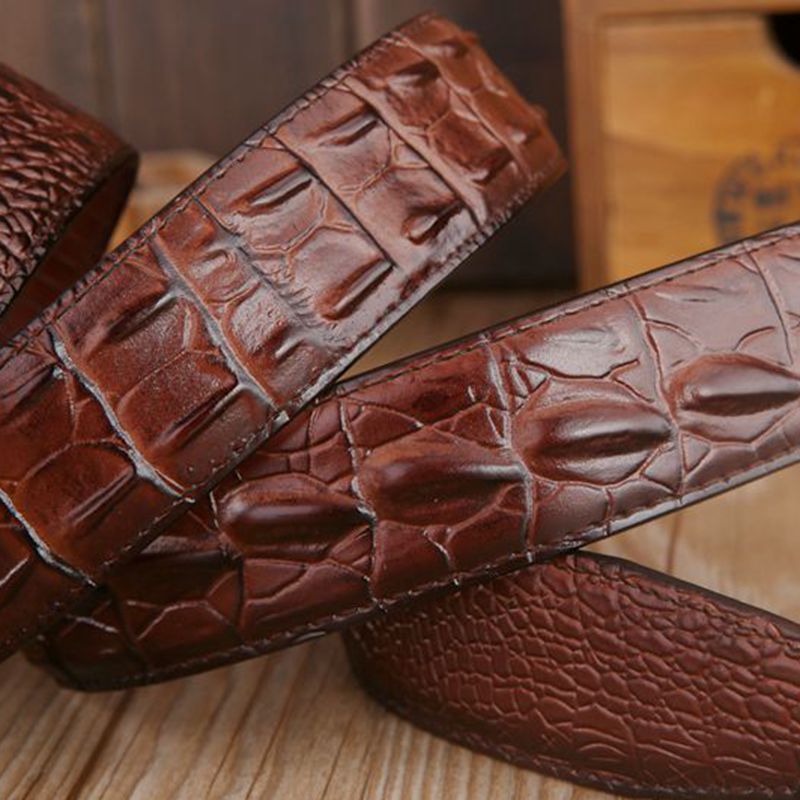 Gold color Wolf Head Buckle Croco Men Belt - FanFreakz