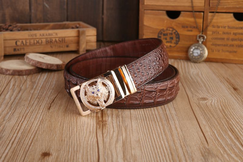 Gold color Wolf Head Buckle Croco Men Belt - FanFreakz