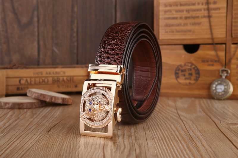 Gold color Wolf Head Buckle Croco Men Belt - FanFreakz