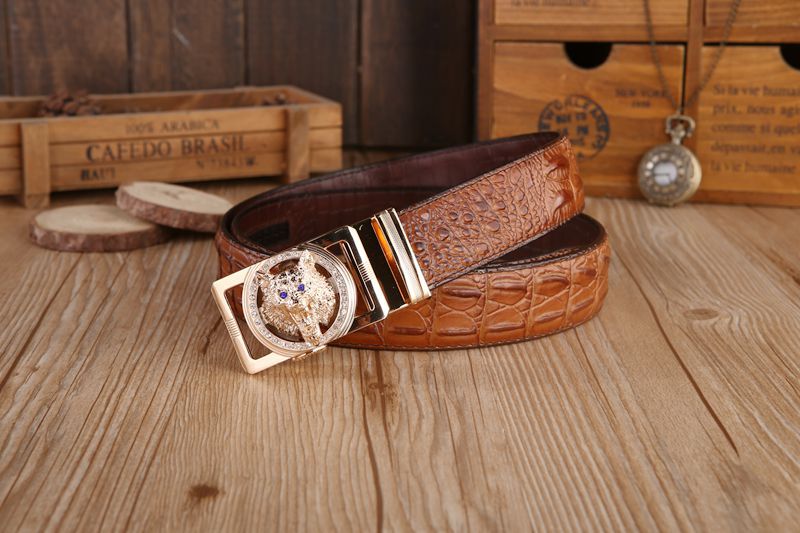 Gold color Wolf Head Buckle Croco Men Belt - FanFreakz
