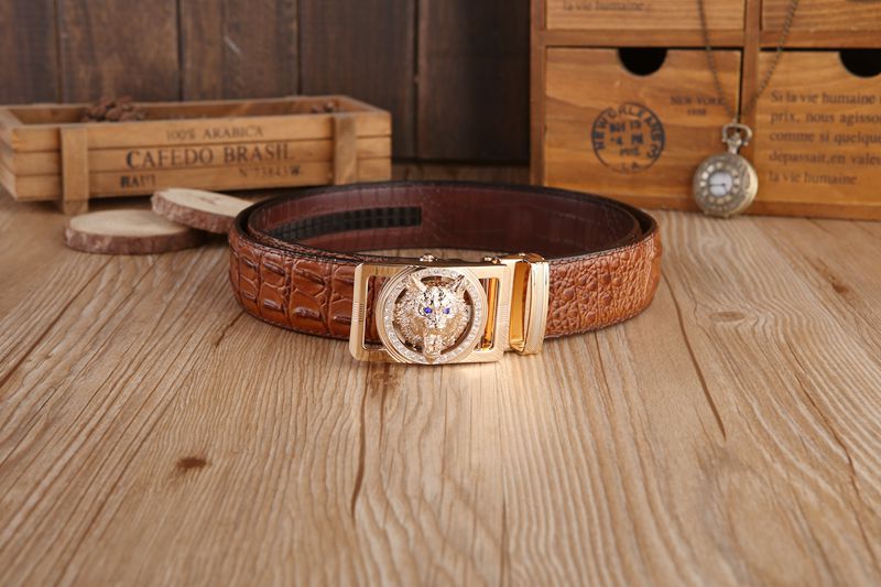 Gold color Wolf Head Buckle Croco Men Belt - FanFreakz