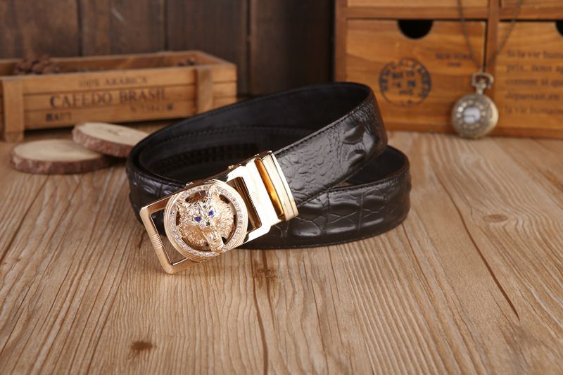 Gold color Wolf Head Buckle Croco Men Belt - FanFreakz