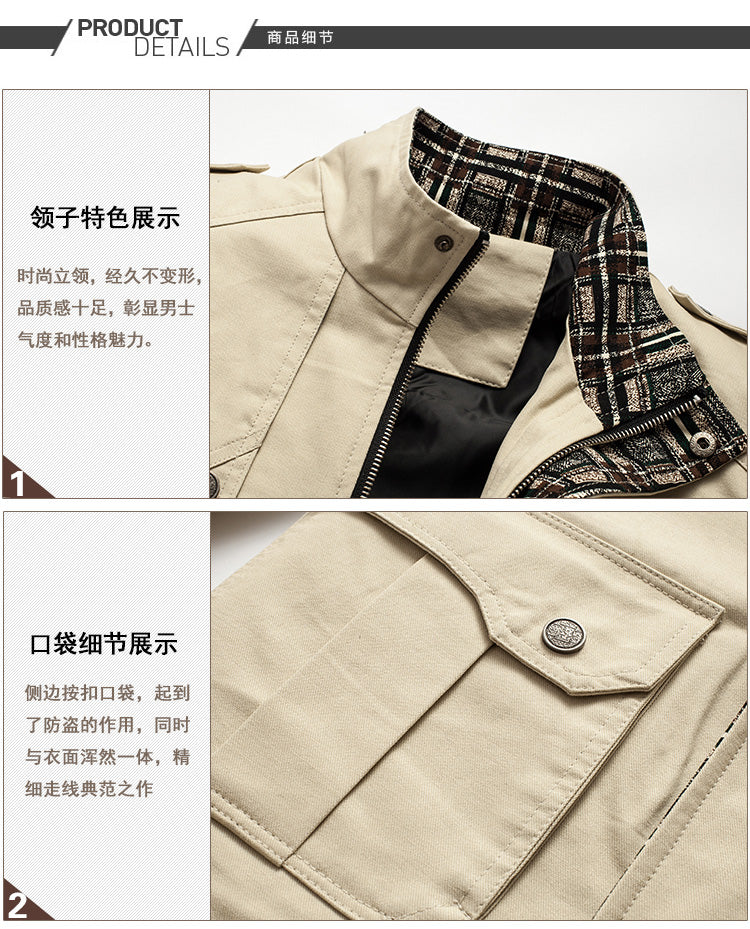 Vintage Military Style Men Jacket with Two Sides Pockets - FanFreakz