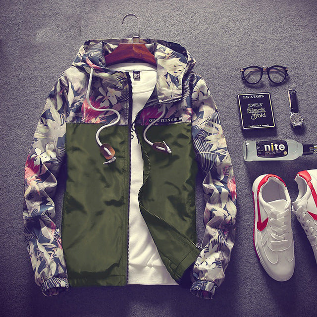 Hip Hop Style Floral Hooded Men Bomber Jacket - FanFreakz