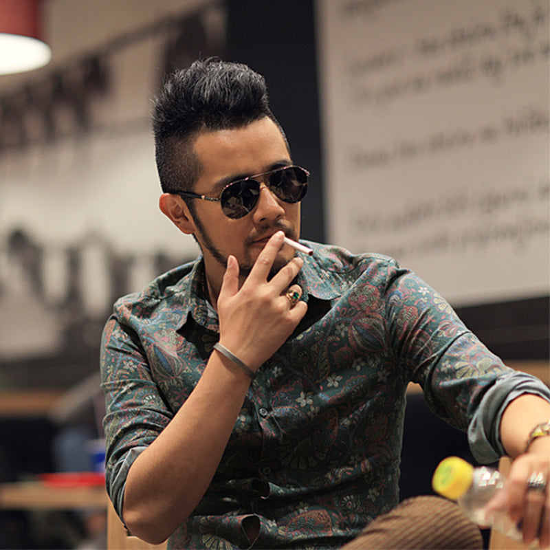 Bold Color with Floral Pattern Detail Men Long Sleeves Slim Fit Shirt - FanFreakz