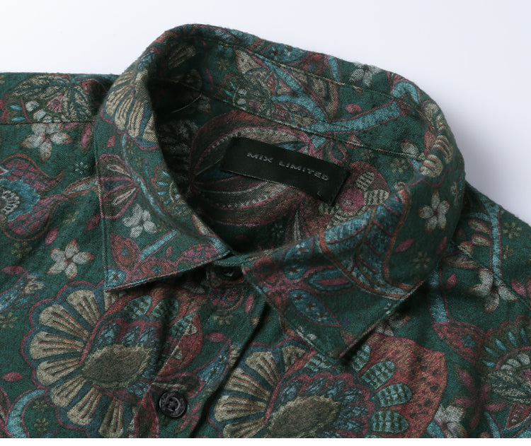 Bold Color with Floral Pattern Detail Men Long Sleeves Slim Fit Shirt - FanFreakz