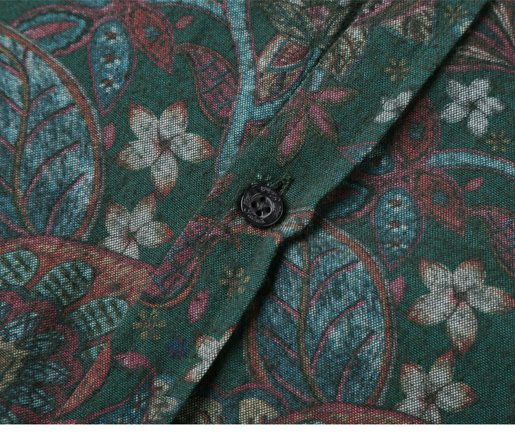 Bold Color with Floral Pattern Detail Men Long Sleeves Slim Fit Shirt - FanFreakz