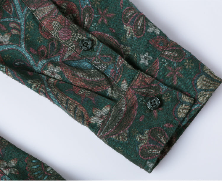 Bold Color with Floral Pattern Detail Men Long Sleeves Slim Fit Shirt - FanFreakz