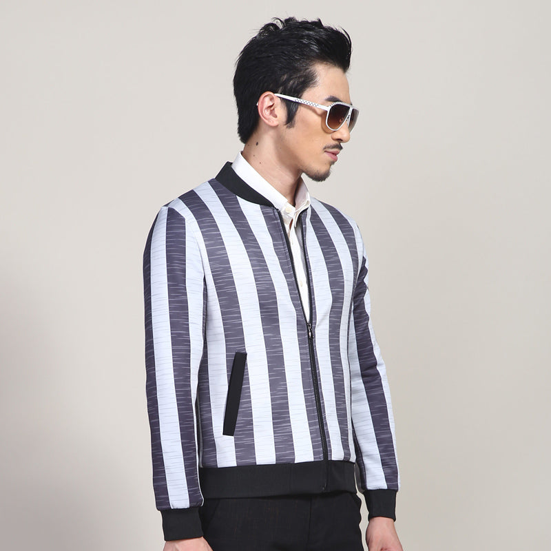 Big Vertical Stripes Korean Style Men Slim Fit Jacket - FanFreakz