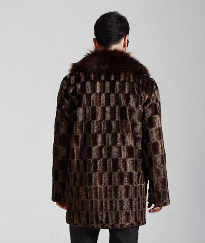 Brown Warm Winter Men Faux Fox Fur Jacket - FanFreakz