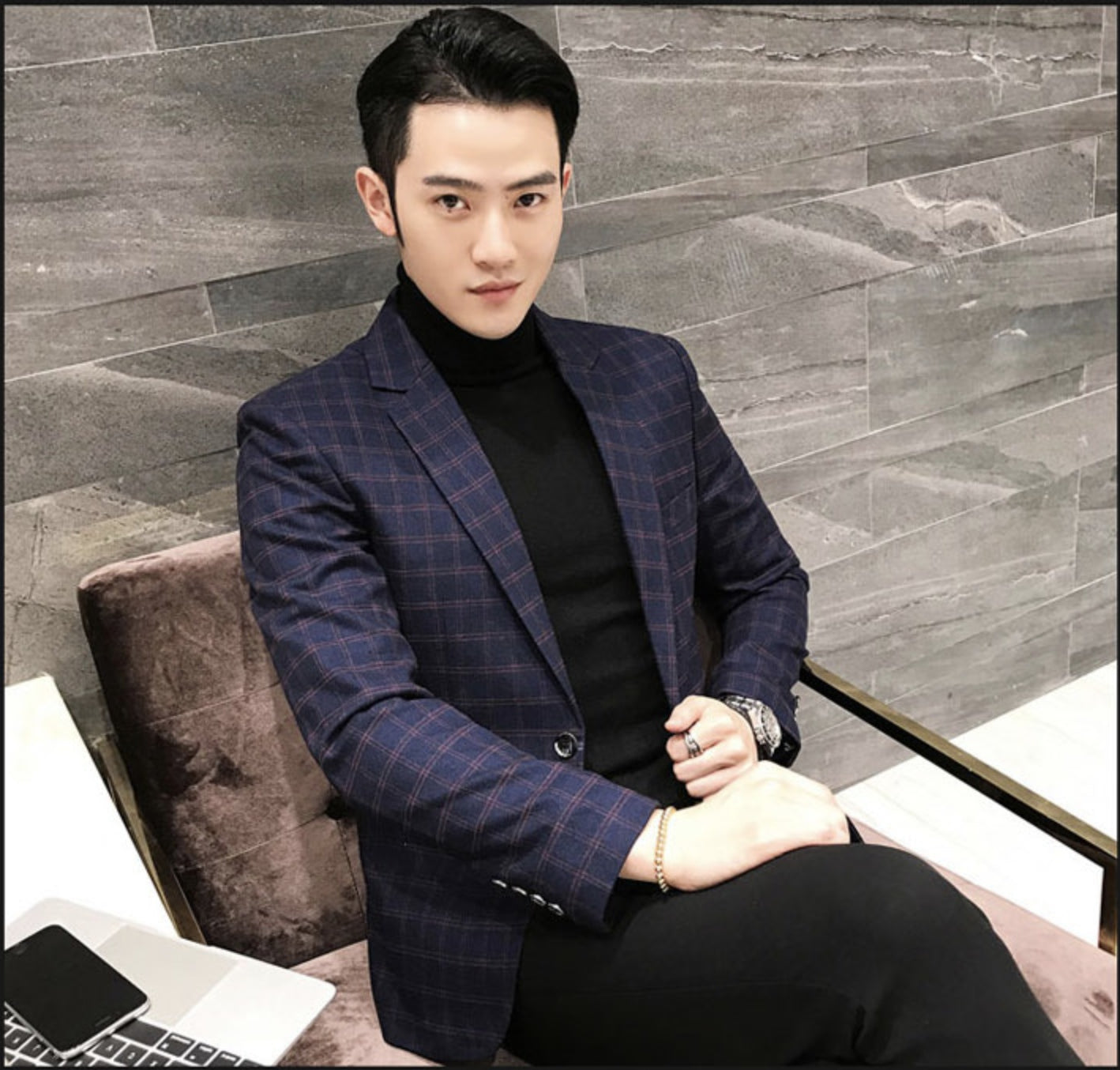 Elegant British Plaid Style Slim Fit Men Blazer - FanFreakz