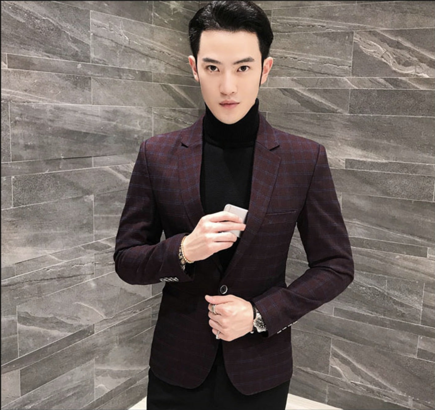 Elegant British Plaid Style Slim Fit Men Blazer - FanFreakz