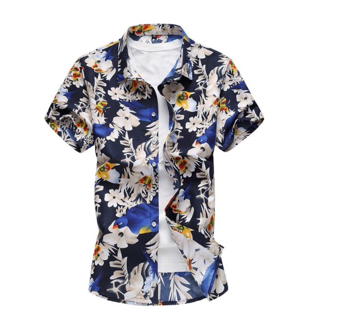 Floral Pattern Slim Fit Short Sleeve Style Men Summer Shirts